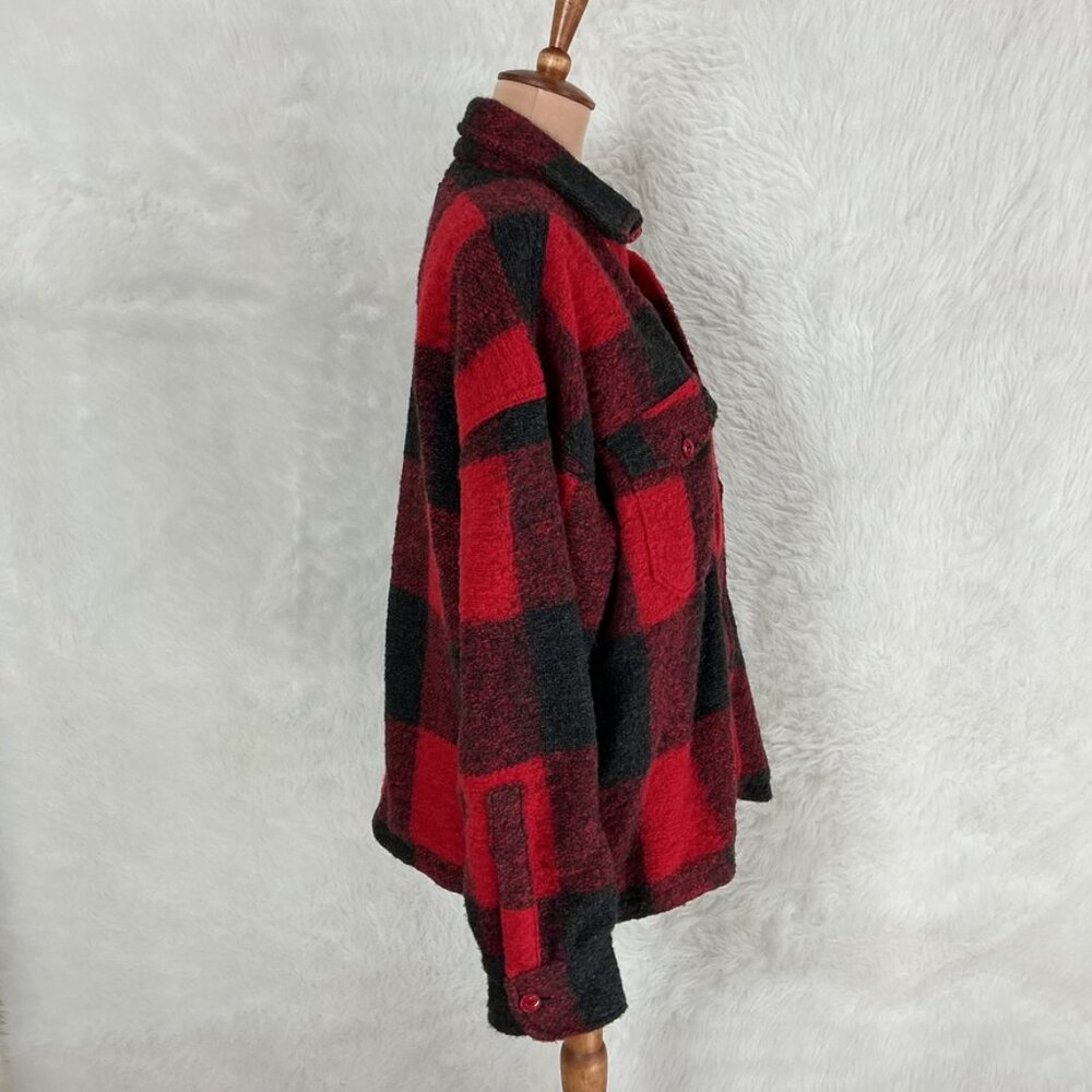 Anine Bing Red Black Bobbi Buffalo Plaid Wool Blend Boucle Jacket Shacket L - Picture 6 of 10